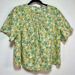 Everlane | Yellow Floral Print Boxy Blouse | 100% Cotton Short Sleeve Top
